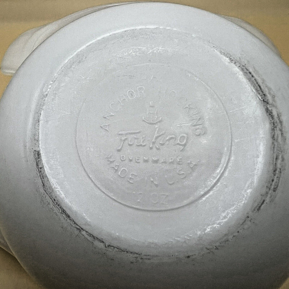 Two Vintage 12 oz Fire King Bowls ~ 1 Missing Paint and Glazing NO lids included - Picture 4 of 5